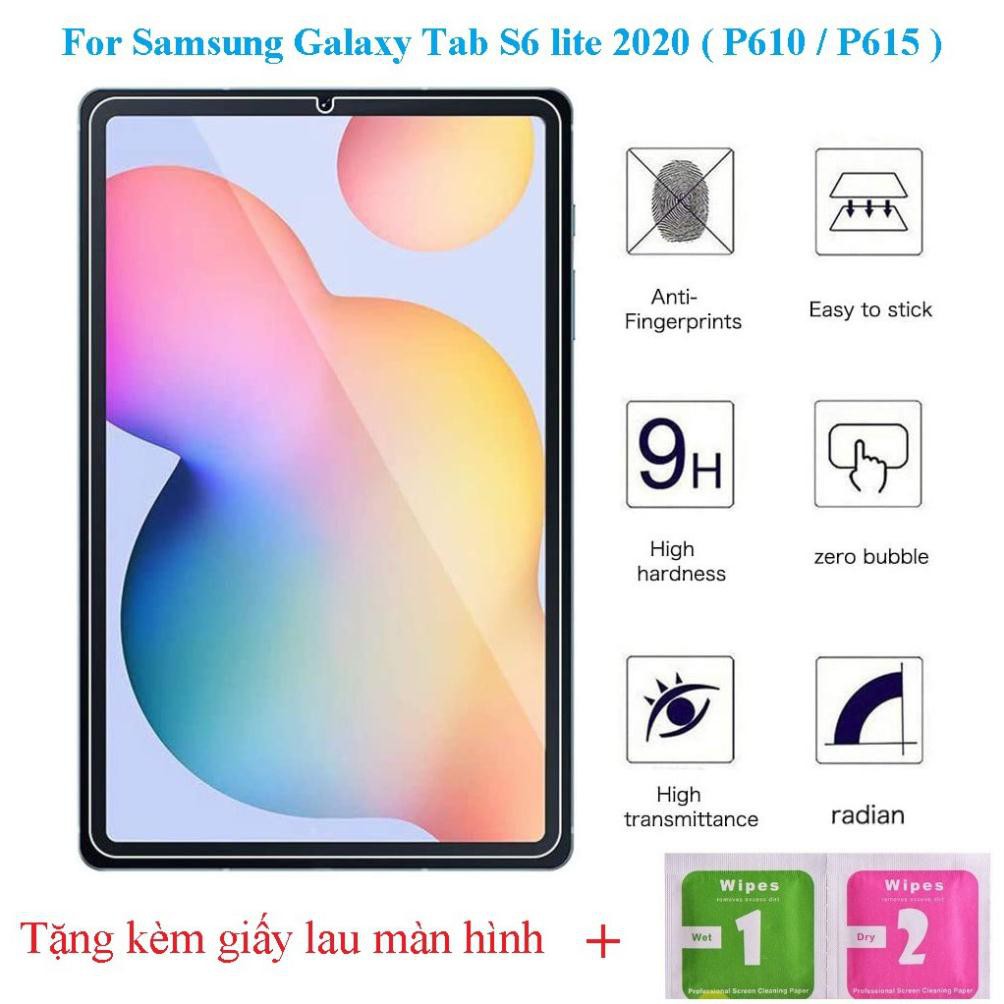 Kính cường lực Samsung Galaxy Tab S6 lite 2020/2022  trong suốt độ cứng 9H tặng kèm giấy lau màn hình
