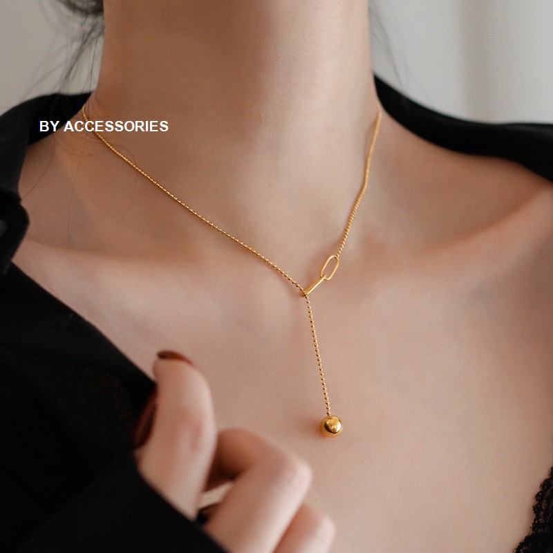 Dây chuyền titan chuỗi bi phối xích rỗng và mặt bi tròn không gỉ