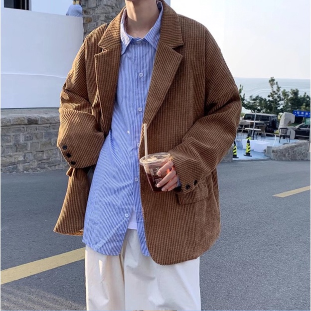 ♞AFF LIGA♞ Áo Khoác Blazer Dáng Rộng Màu Sắc Đơn Giản Phong Cách Hàn Quốc Cho Nam Giới