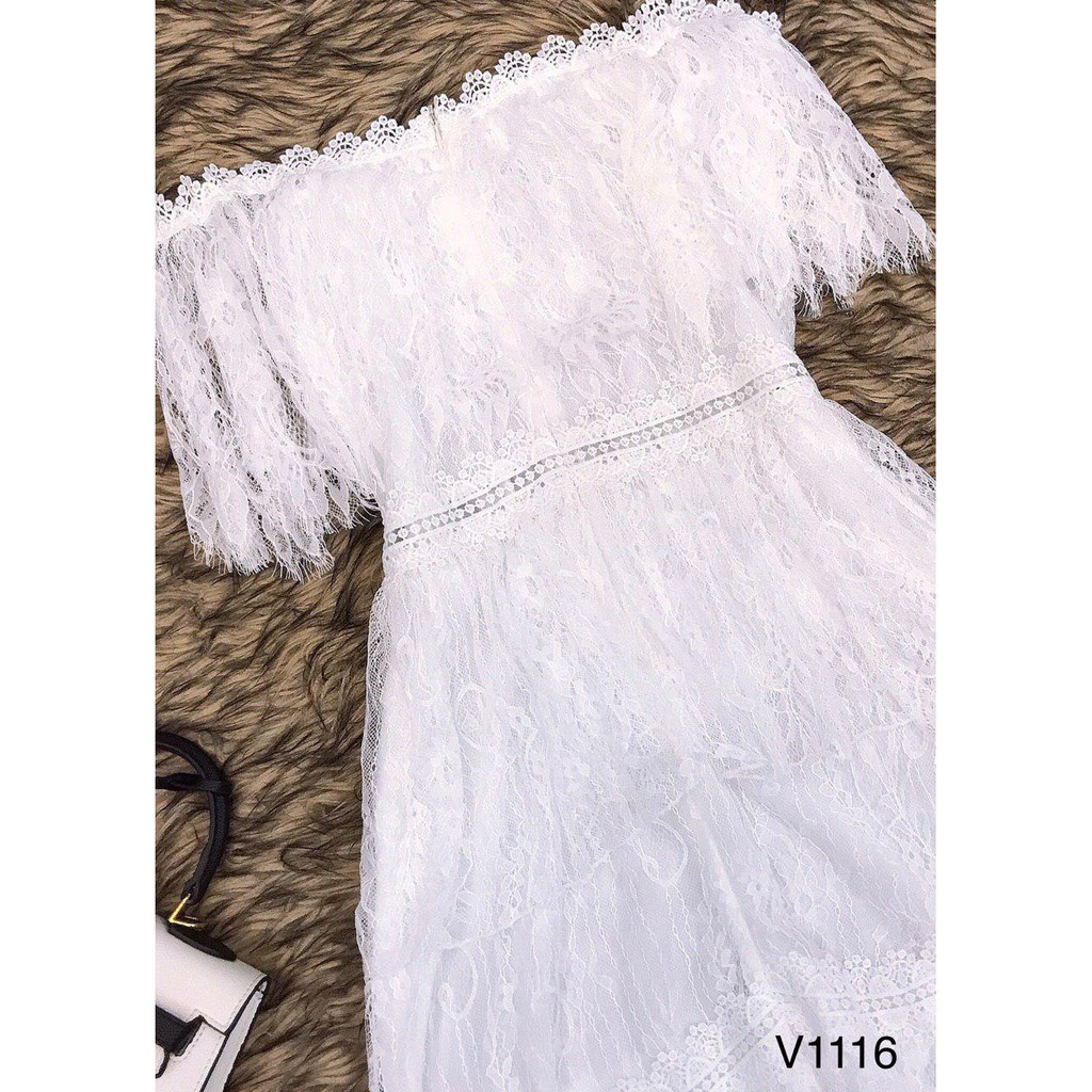 [ xả kho ] MiD Đầm ren trắng trễ vai 3 tầng V1116 Mie Design ảnh thật