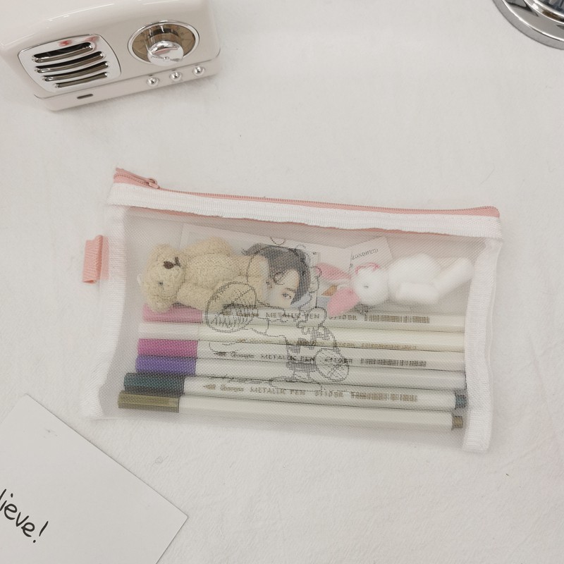 Túi đựng bút chì lưới cho học sinh hình Snoopy trong suốt dễ thương