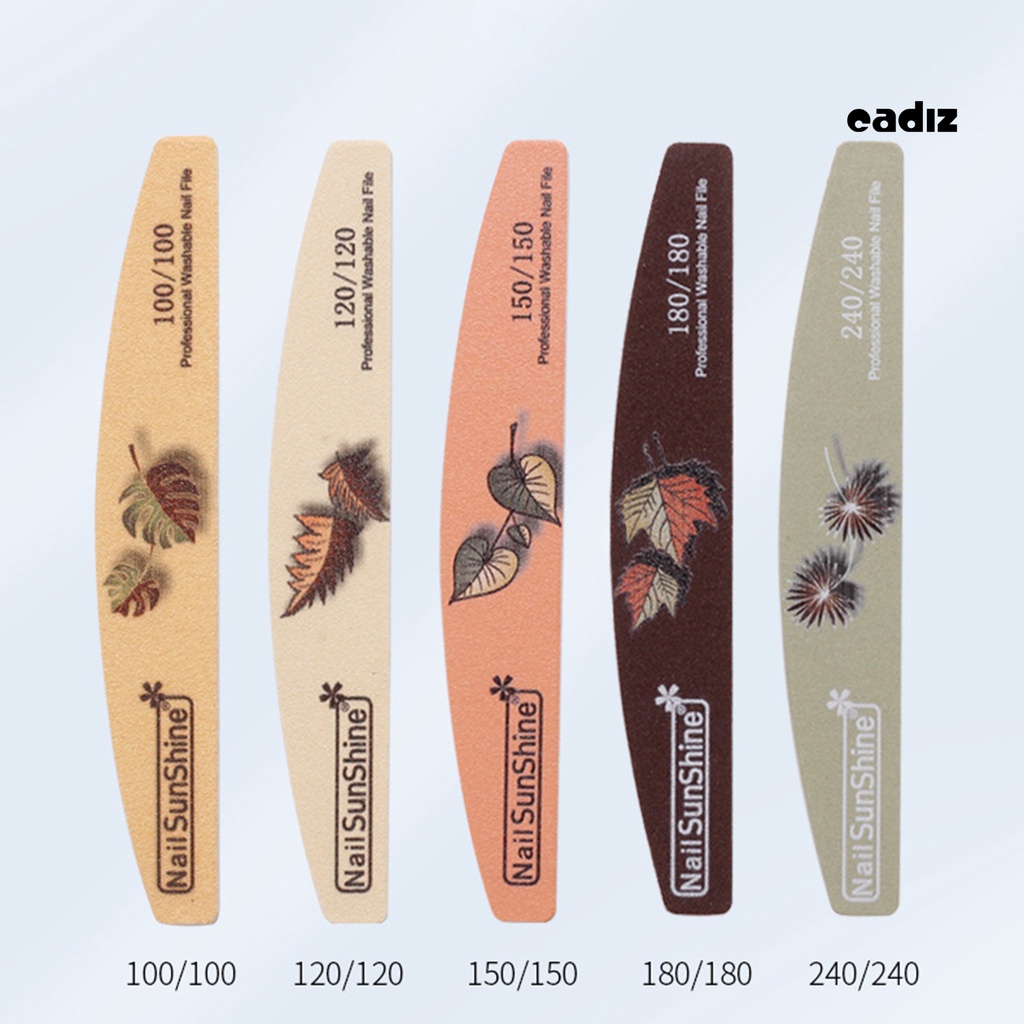 [Hàng mới về] Set 5 dũa móng tay 2 mặt hình bán nguyệt họa tiết lá cây thời trang