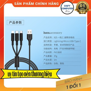 🌟chính hãng 🌟 cáp sạc 3 đầu hoco. x25 lightning - micro usb - type c / dây 1m - có tem chuẩn hoco.