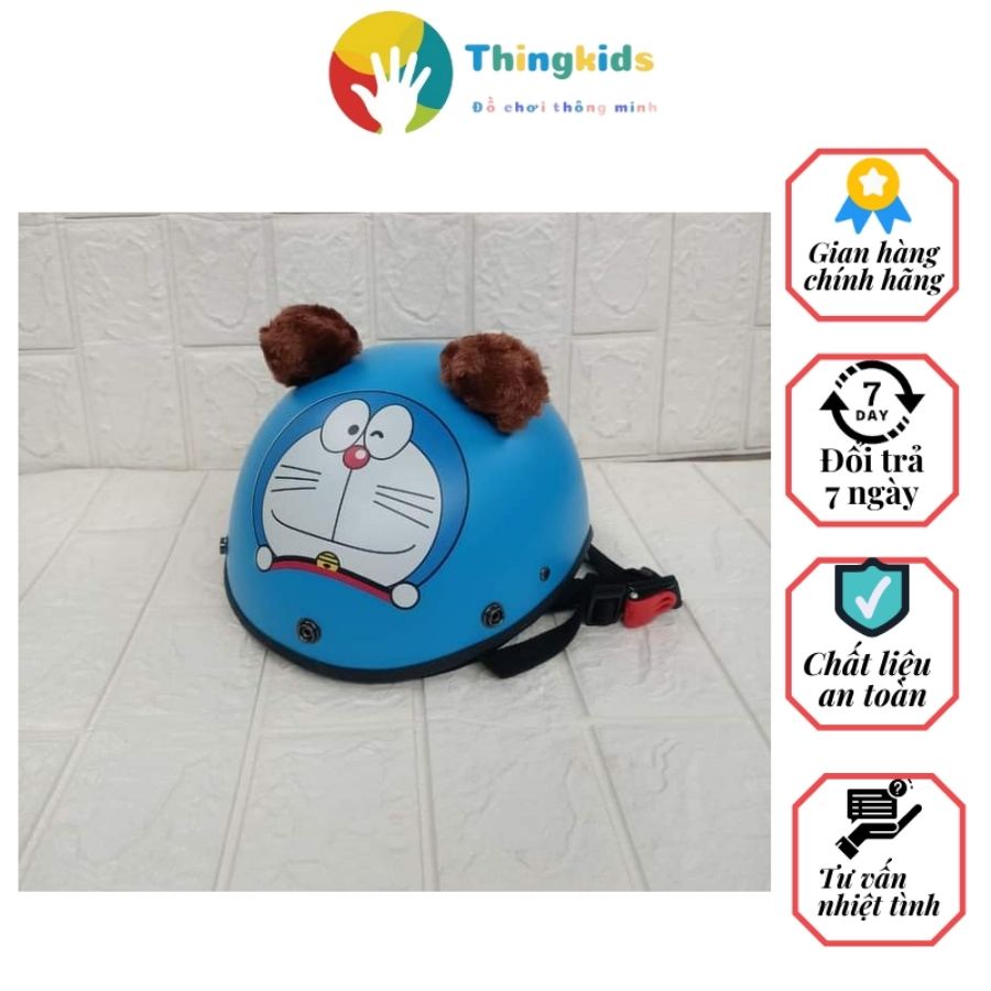 Nón bảo hiểm nửa đầu tem doremon và pikachu + tai ép nhiệt, chịu lực - Thingkids