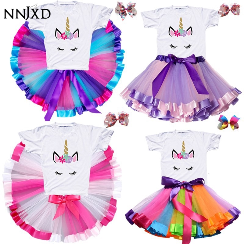 NNJXD Bộ Áo Thun Nnjxd In Hình Kỳ Lân Và Chân Váy Tutu Đáng Yêu Cho Bé Gái
