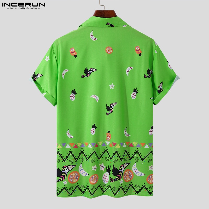 Áo sơ mi INCERUN tay ngắn cài nút họa tiết thổ cẩm vintage cổ điển dành cho nam