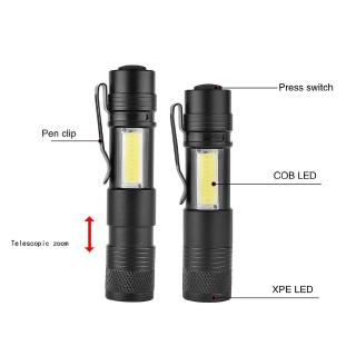 6000LM XPE+COB LED Flashlight 4 Mode Zoomable Clip Torch Light Penlight