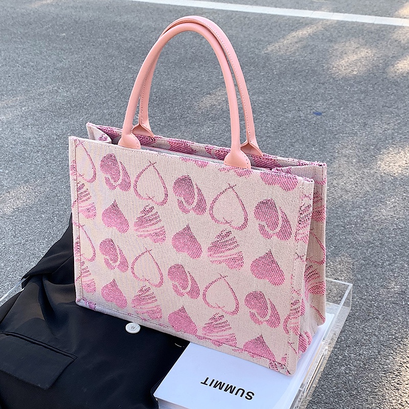 IELGY Túi Xách Vải canvas Cỡ Lớn In Họa Tiết Trái Tim Dễ Thương Cho Nữ