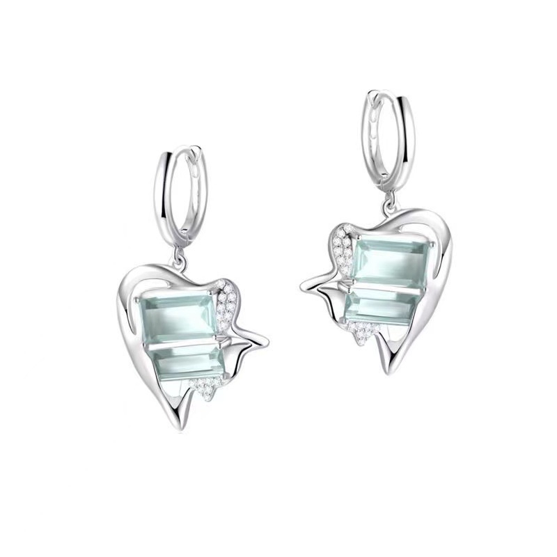 Khuyên Tai Hình Trái Tim Màu Xanh Lá Phong Cách Hip Hop Hàn Quốc Ngọt Ngào