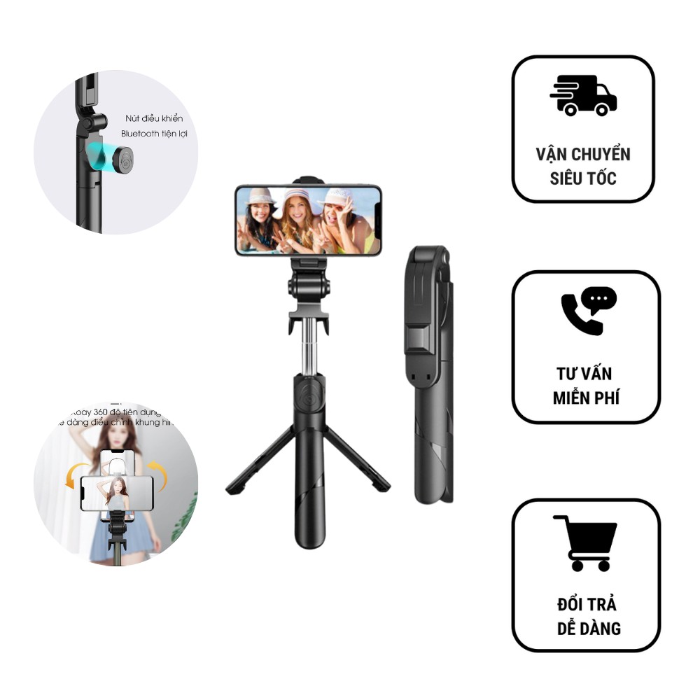 Gậy chụp hình ảnh tự sướng selfie 3 chân kiêm tripod, gậy tự sướng đa năng có bluetooth điều khiển từ xa