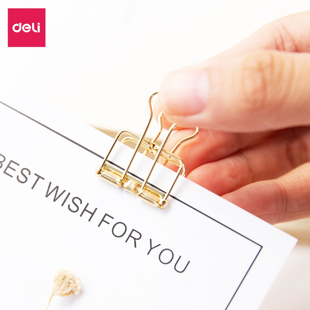 Kẹp bướm văn phòng nhiều màu DELI - Dùng cho tài liệu giấy tờ - mạ vàng hồng - 6 chiếc và 8 chiếc hộp 78206/78207