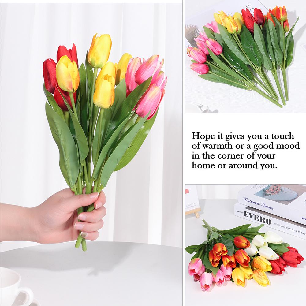 Bó Hoa Tulip Giả Xinh Xắn Dùng Trang Trí|Lá Đậu Hũ Nhân Tạo Trang Trí Nhà Cửa