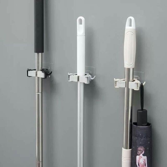 [Loại 1 Có Hộp] Móc Dán Tường Kẹp Giữ Cây Lau Nhà, Chổi, Vật Dụng Siêu Chắc Không Cần Khoan Đục