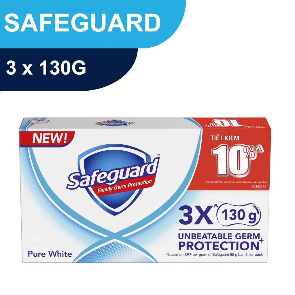 Lốc 3 cục xà phòng Safeguard Pure White trắng tinh khiết 130g/cục x 3