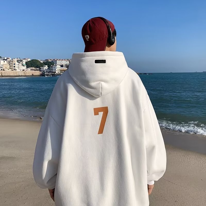 Áo Khoác Hoodie Cotton Dày Dáng Rộng In Số 7 Thời Trang Cho Nam