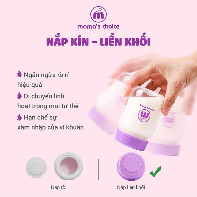 Bình Trữ Sữa/Bình Đựng Sữa cổ rộng Mama's Choice dùng được với máy hút sữa Spectra, Avent, Rozabi