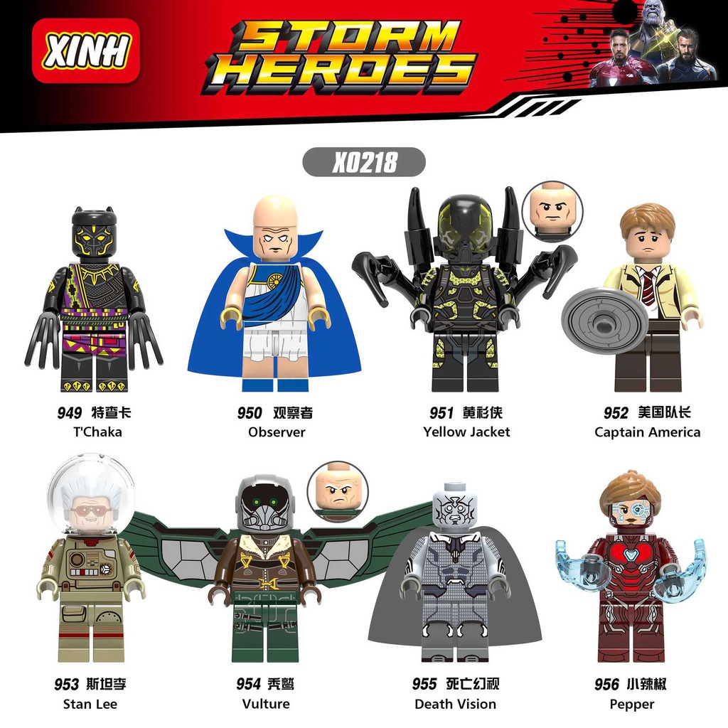 Đồ chơi búp bê cho trẻ emKhối xây dựng Xinhong XH0218 Dòng siêu anh hùng được lắp ráp Minifigure Techaka Quan sát Captain America Stan Lee