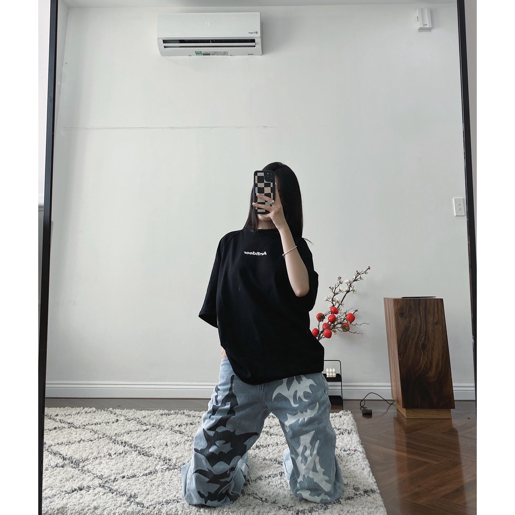 TEE LOGO ANTIDOOR CAO CẤP 100% COTTON OVERSIZE - MÀU ĐEN - HÌNH THẬT SHOP CHỤP