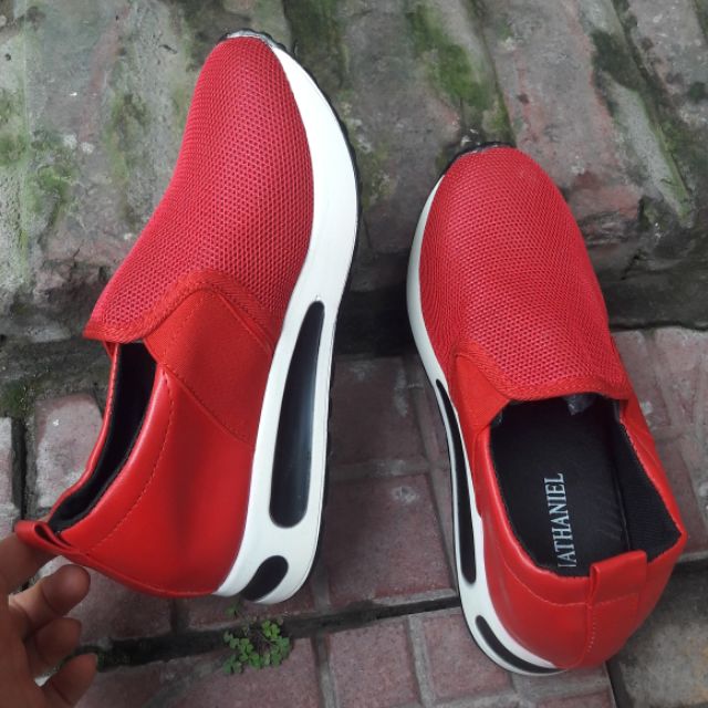 Giày siêu nhẹ nâng độn đế 7p phối lưới da màu đỏ