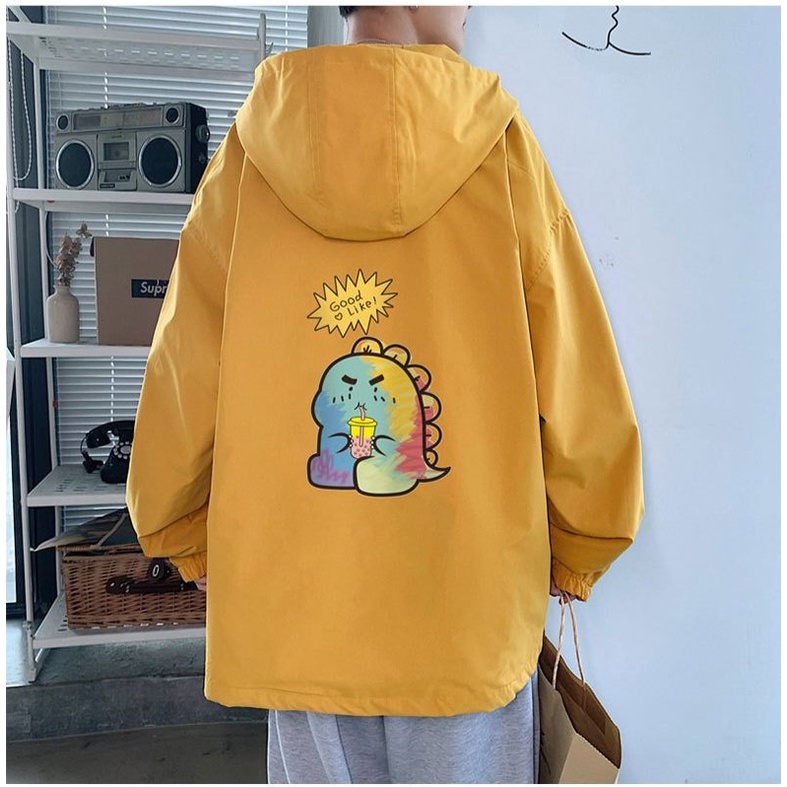 Áo khoác nữ from rộng dạng unisex , khoác dù 2 lớp xinh xắn in hình khủng long
