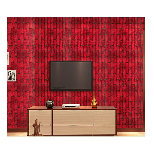 Decal giấy dán tường gạch viên đỏ khổ rộng 0.45m có keo sẵn