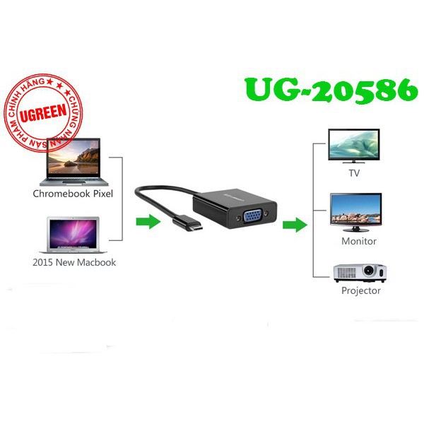 Cáp chuyển đổi USB TypeC sang VGA Ugreen 20586 ĐenHàng Chính Hãng