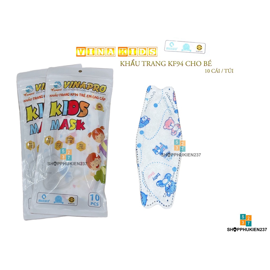 Khẩu Trang Trẻ Em KF94 Vina Kids Cao Cấp Đa Dạng Họa Tiết Cho Bé