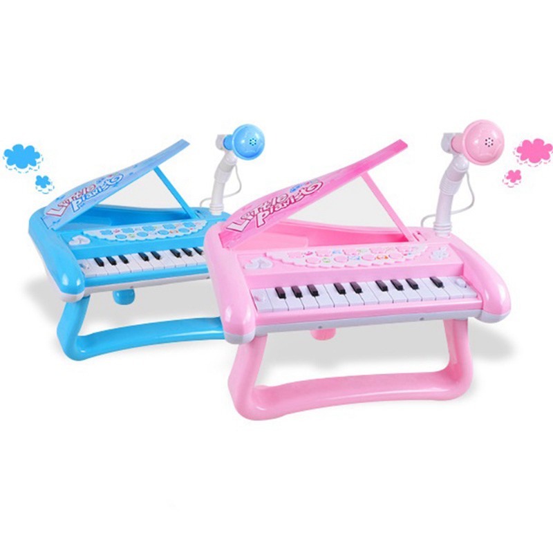 QIAOWA Q Kids Mini Musical Grand Piano Electronic Keyboard Toy with Microphone and Light Learn, Play, and Let Love Music,Blue