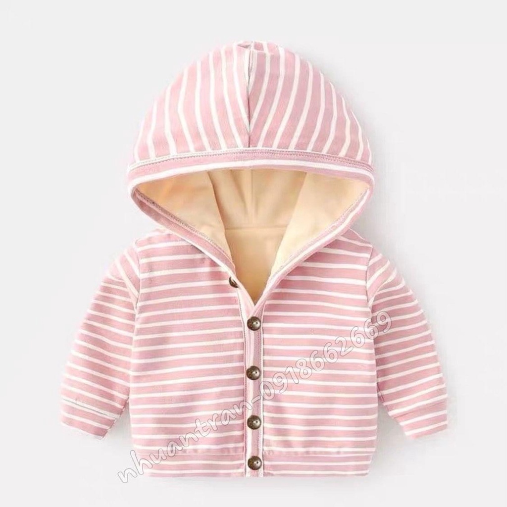 Áo khoác nỉ kẻ liền mũ lót nhung cực ấm Hàng Quảng Châu cao cấp cho bé trai bé gái mặc thu đông - SUMO KIDS