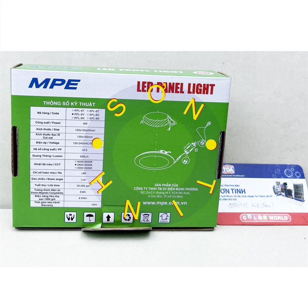 Đèn LED MPE Panel Âm Trần Tròn RPL-6 Phi 120 (Lỗ khoét 105) 6W, màu vàng hoặc trắng, Hàng chất lượng cao