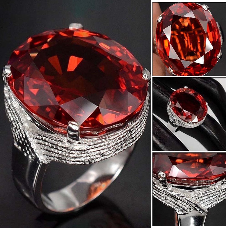 Nhẫn đồng đính đá ruby nhân tạo phong cách cổ điển