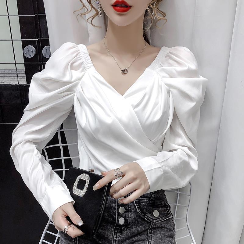 Áo Croptop Tay Phồng Cổ Chữ V Thời Trang Mùa Xuân 2022 Mới Cho Nữ