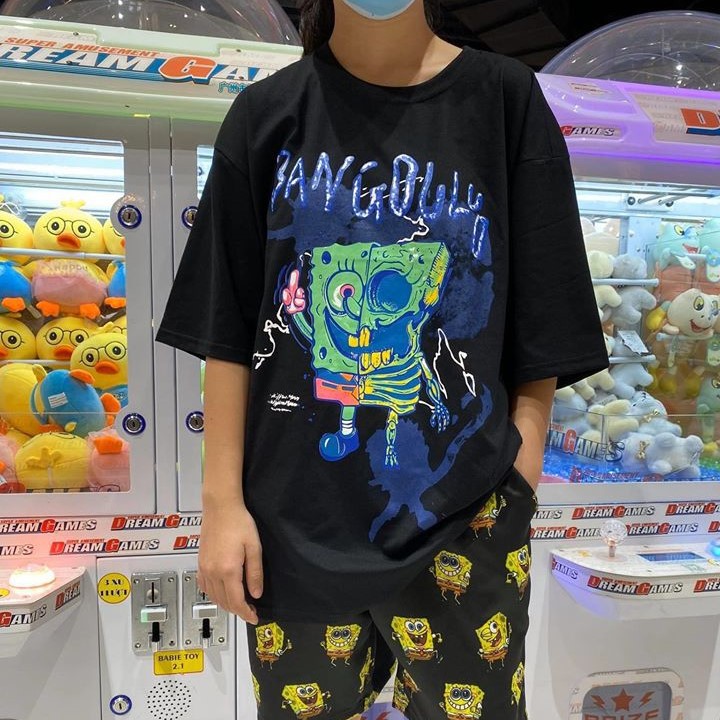 Áo thun tay lỡ Áo phông unisex nam nữ Bọt Biển SPONGEBOB
