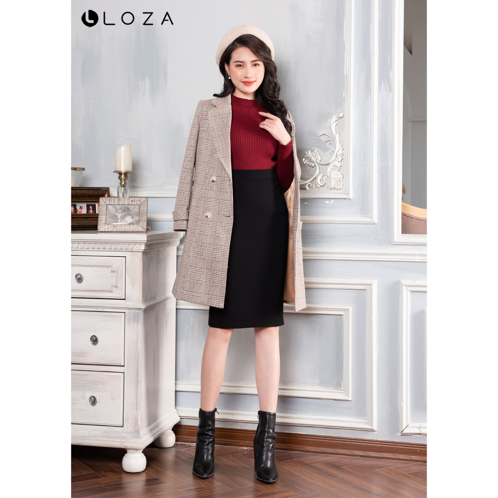 Áo khoác kẻ dạ dáng dài-LOZA LK11010