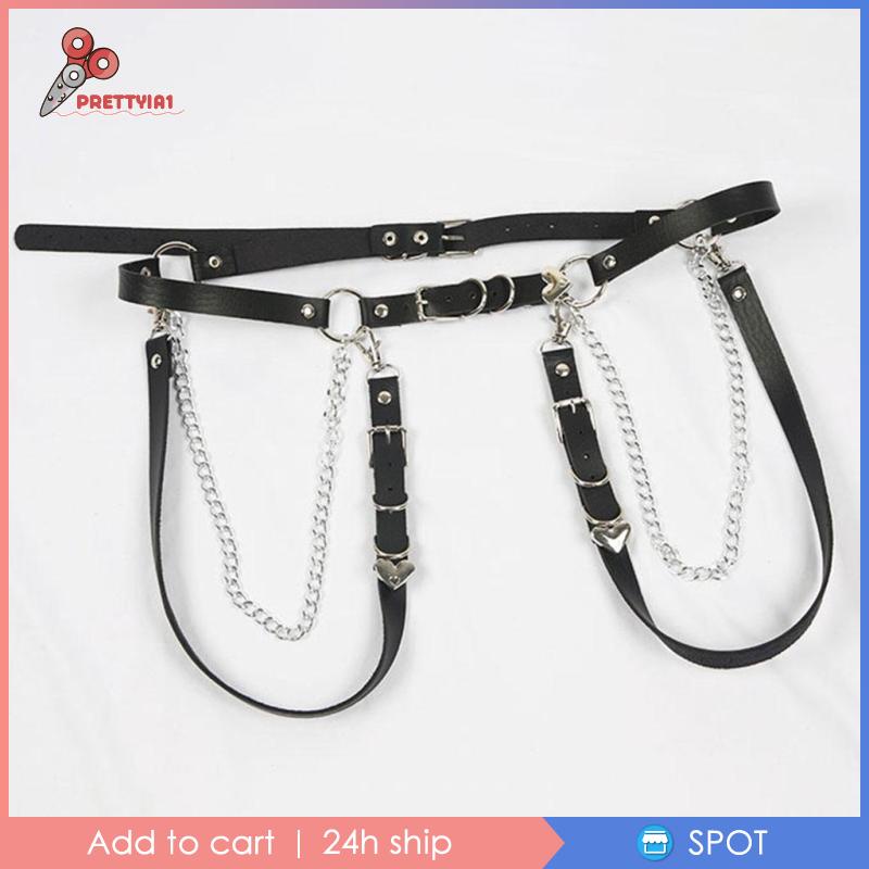 Thắt lưng da phối dây xích kim loại phong cách Gothic Punk
