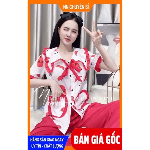 Đồ bộ nữ mặc nhà phong cách tiểu thư Vải kate mềm in hình bò sữa dễ thương DBKIHTN41