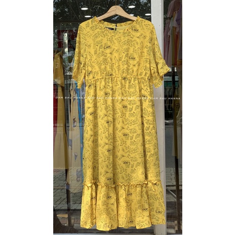 [HANNA] Đầm bầu công sở fom dài voan 2 lớp thoáng mát mùa hè không nhăn có 2 túi bên sườn có size 80kg