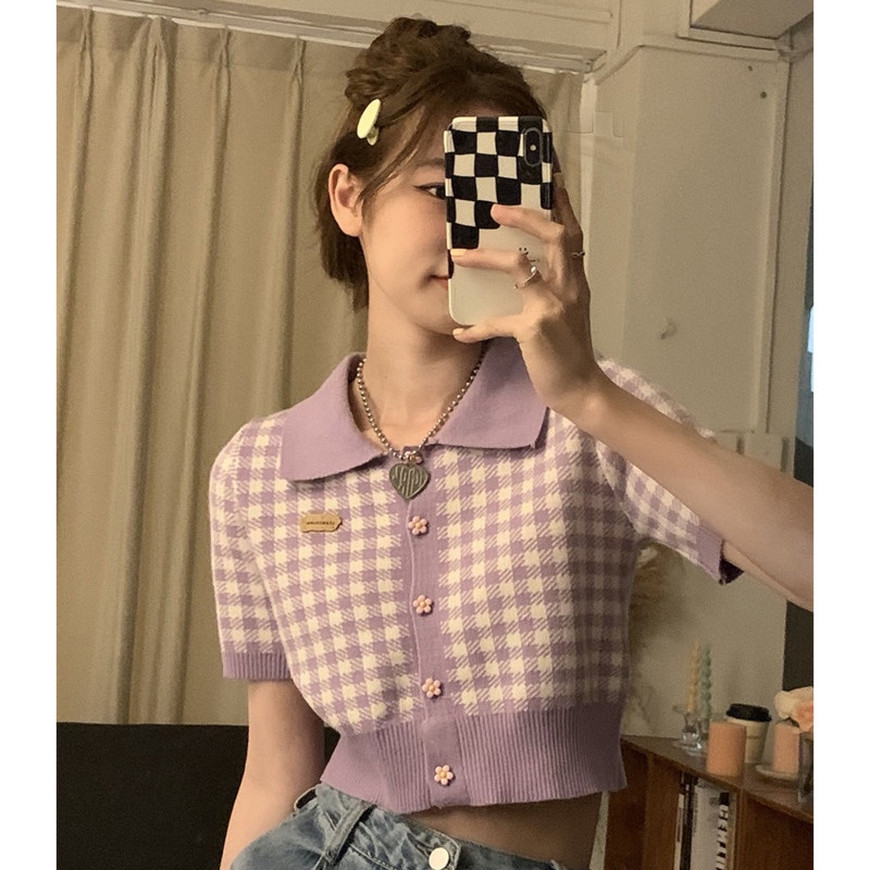 Áo Sweater Dệt Kim Tay Ngắn Kẻ Sọc Phong Cách Hàn Quốc Thời Trang Mùa Xuân Mới Cho Nữ