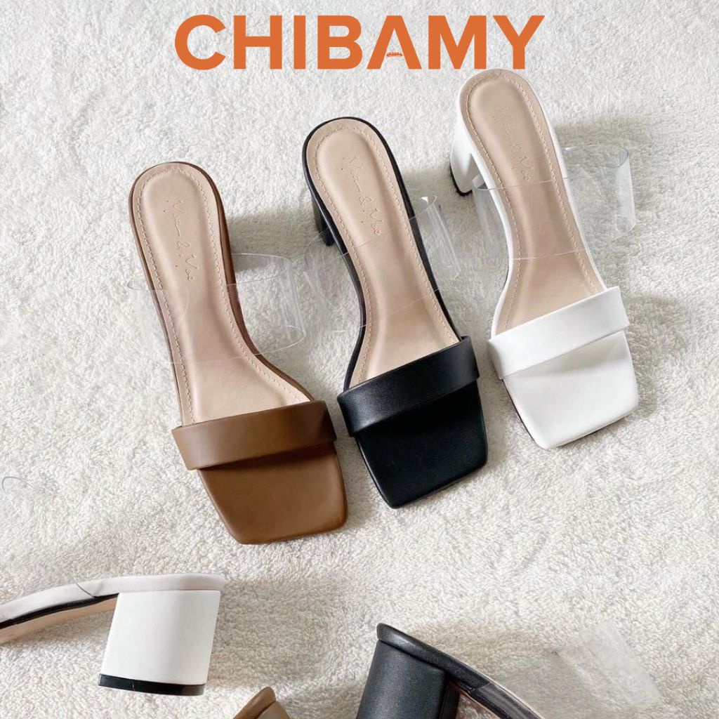 Dép cao gót nữ quai trong kèm quai da mềm CHIBAMY đế vuông 5cm