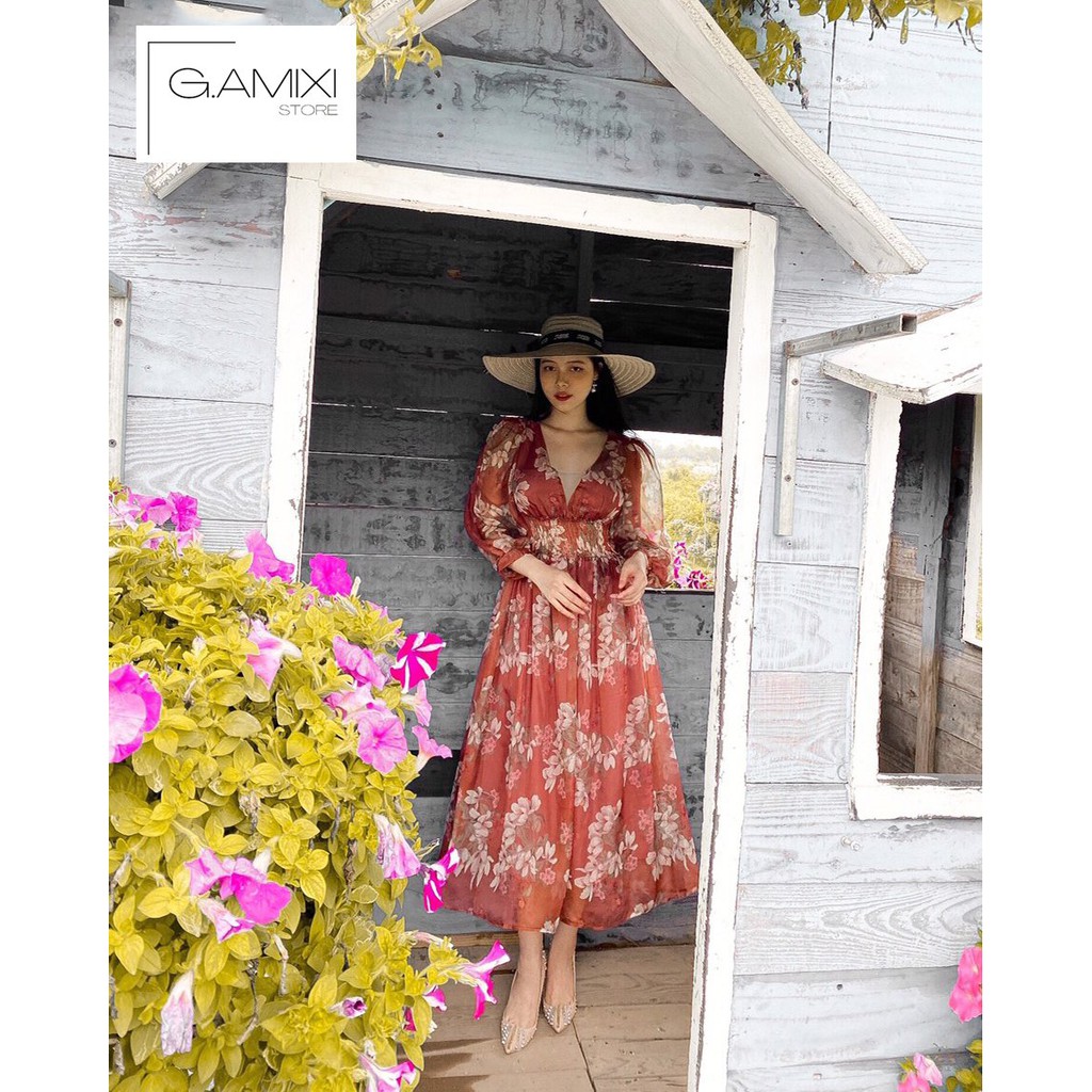 Váy voan hoa đỏ tay lỡ siêu xinh| G.AXIMI
