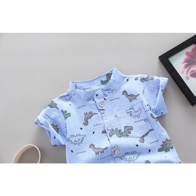 Áo sơ mi tay ngắn + quần short bé trai 2 mảnh 0-4 tuổi phim hoạt hình khủng long
