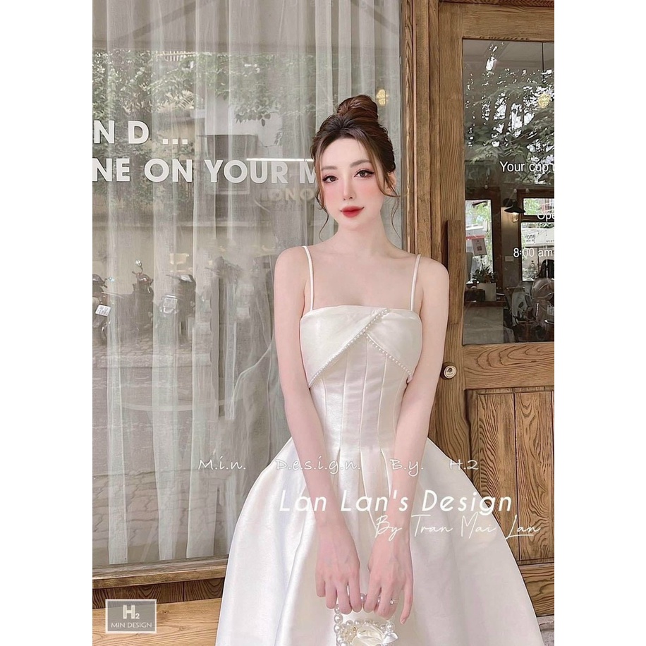 Váy xòe hai dây ngực phối ren xếp ly có mút đầm dự tiệc