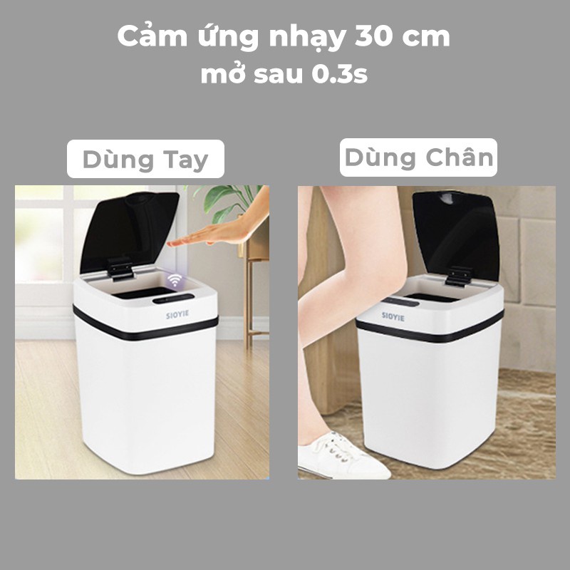 Thùng rác cảm ứng thông minh Sioyie cảm ứng nhạy chỉ trong 0.2s dung tích 16L tặng kèm túi đựng rác tặng kèm pin