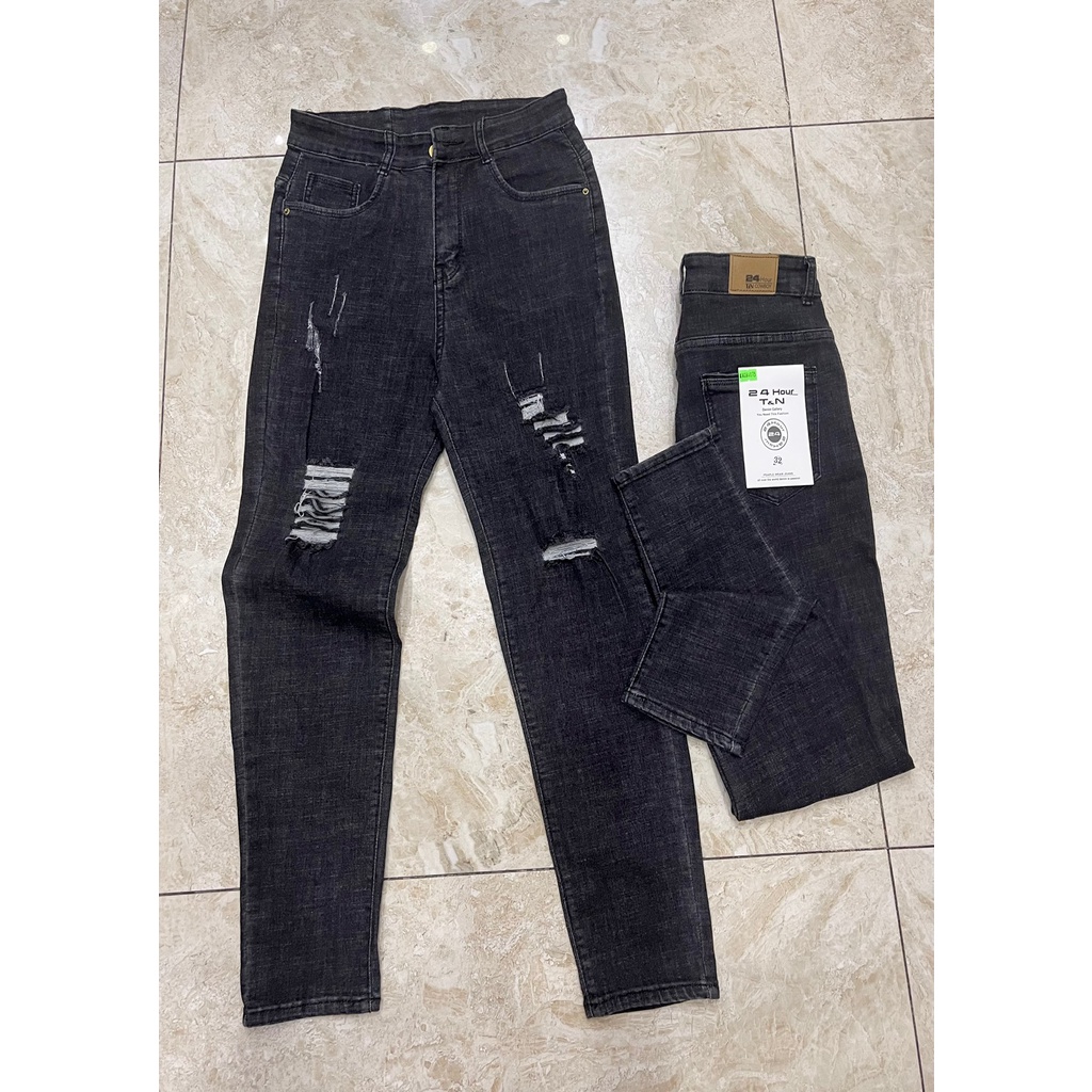 Quần jean đen rách kiểu dành CHO bIGSIZE, LƯNG CAO, CO DÃN MẠNH 4075