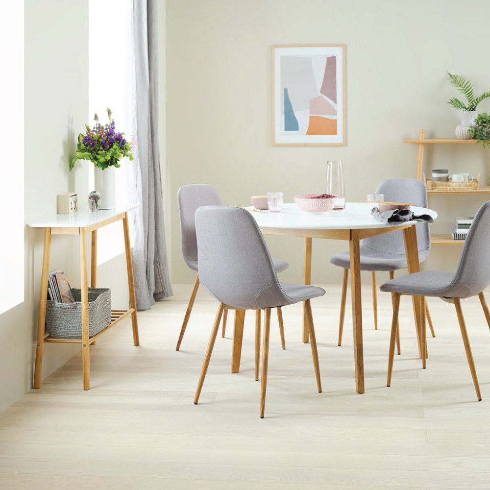 Bàn trang trí JYSK Vandsted gỗ công nghiệp màu trắng khung tre 90x76x30cm