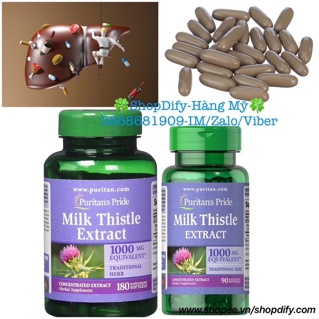 Viên uống Cao kế sữa bổ gan, thải độc gan Puritan's Pride Milk Thistle Extract 1000mg Silymarin 90v 180 viên của Mỹ