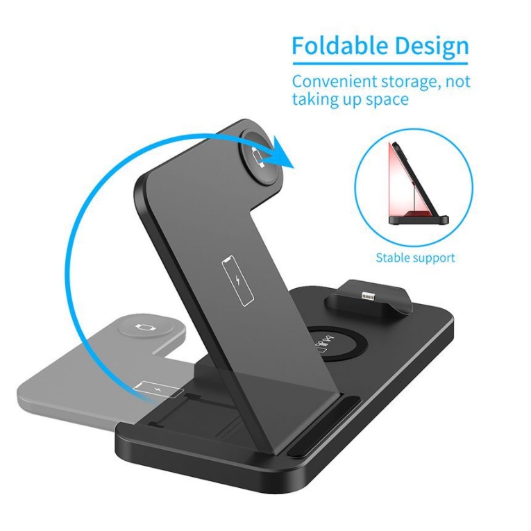 Bộ sạc không dây 4 trong 1 15W Qi thích hợp cho điện thoại iphone/ đồng hồ/ tai nghe