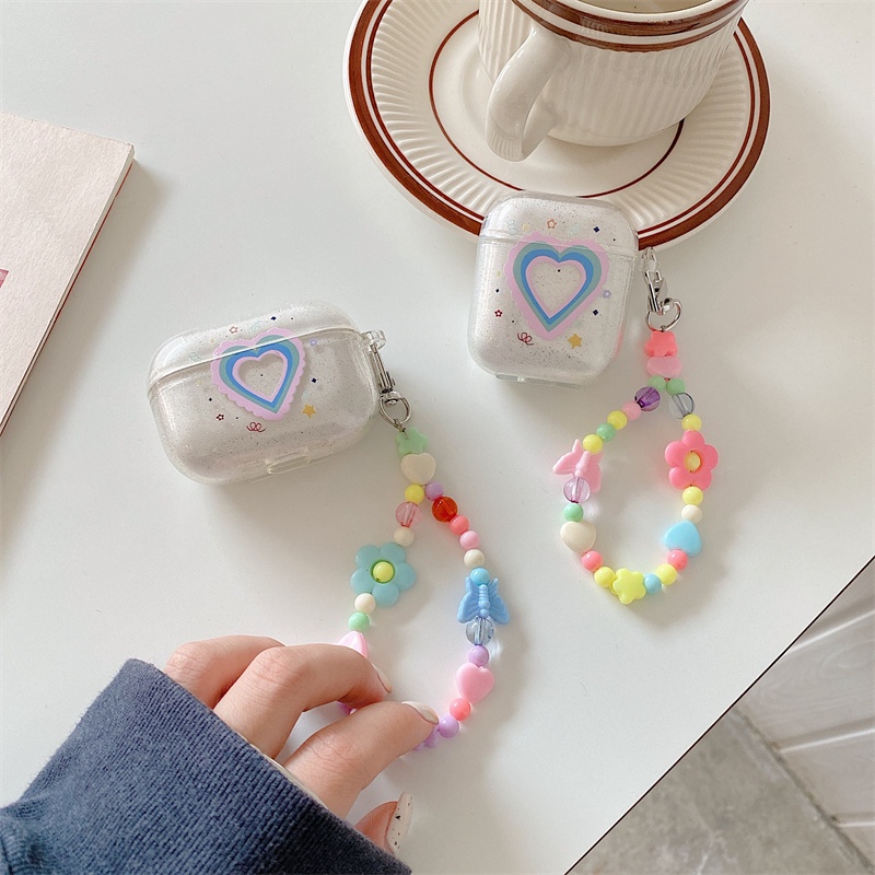 Vỏ Bảo Vệ Hộp Sạc Tai Nghe Bluetooth AirPods Pro 1 2 3 Họa Tiết Trái Tim Lấp Lánh Dễ Thương Ốp