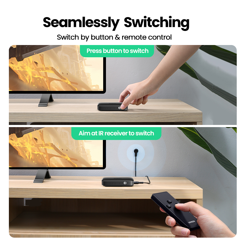 UGREEN HDMI Switch 3 in 1 Out 4K HDMI Switcher Splitter for Xiaomi Mi Box 4k@30Hz for Nintendo Switch PS4 with IR Remote Control