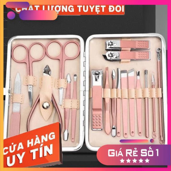 BỘ DỤNG CỤ CẮT TỈA MÓNG ĐA NĂNG 18 CHI TIẾT HỘP HỒNG SIÊU ĐẸP SANG CHẢNH